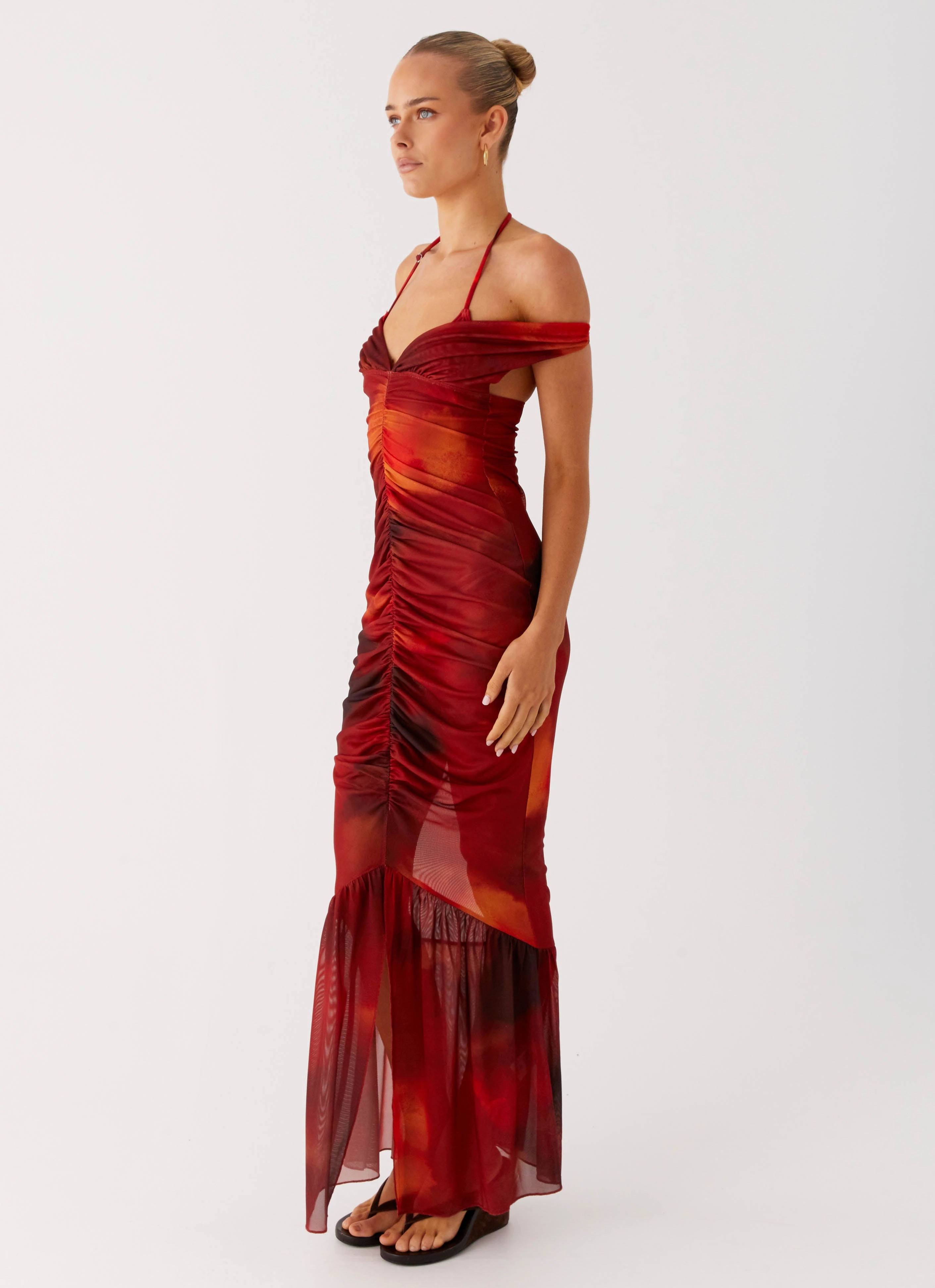 Love Me Not Maxi Dress - Scarlet Blur Textured Look