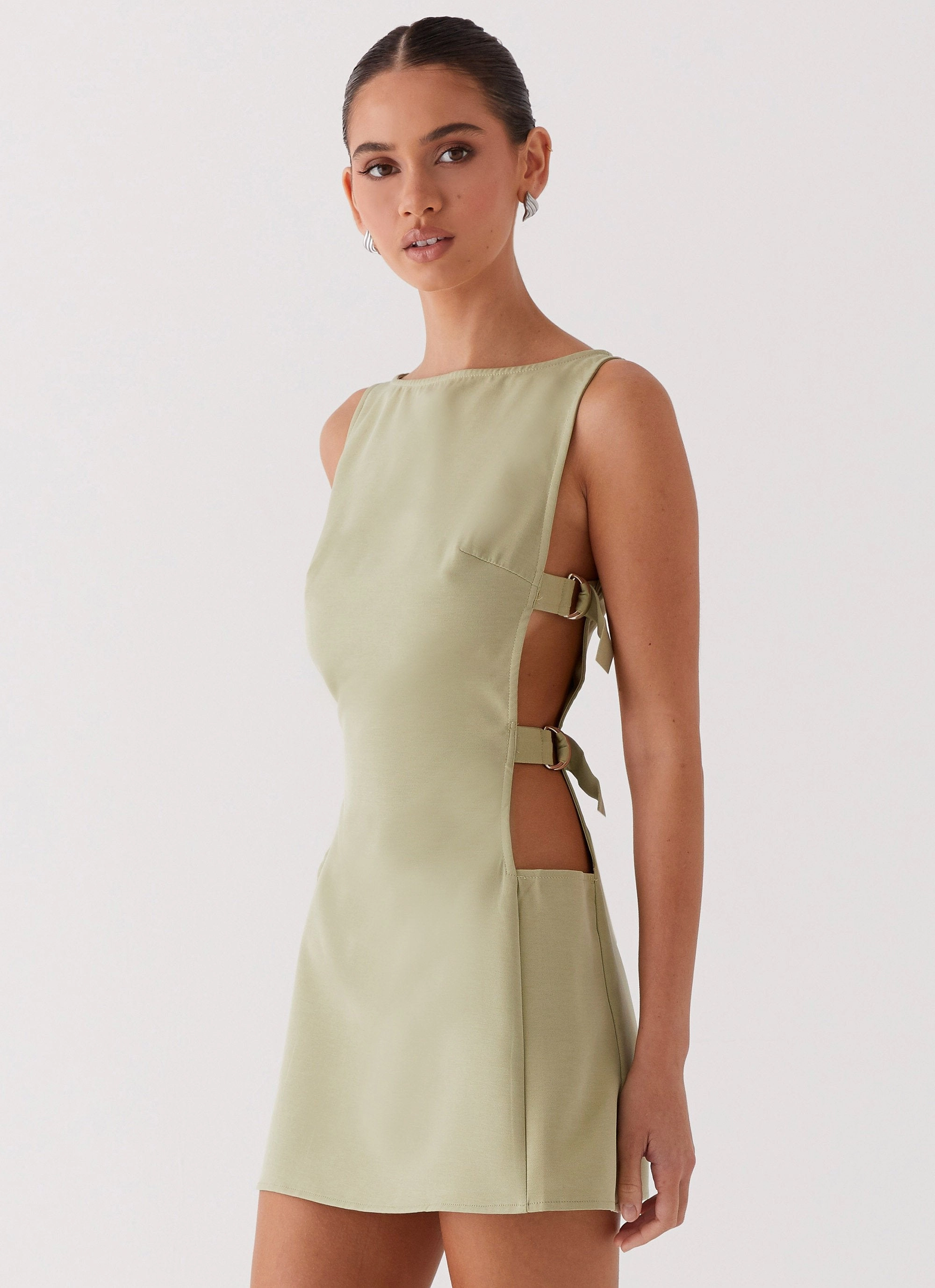 Cherish You Buckle Mini Dress - Olive Refined Aesthetic Calm Energy
