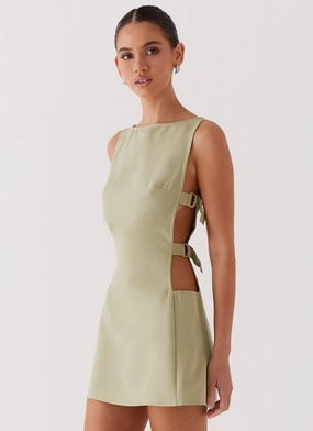 Cherish You Buckle Mini Dress - Olive Refined Aesthetic Calm Energy