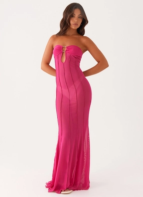Kennedy Maxi Dress - Fuchsia Flutter-Sleeve Weekend Fresh