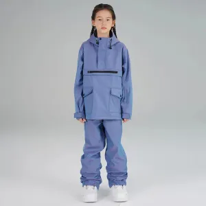 Children Half-zip Snowsuits Insulated Cargo Snow Hoodie & Pants