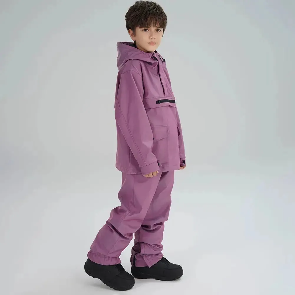 Children Half-zip Snowsuits Insulated Cargo Snow Hoodie & Pants