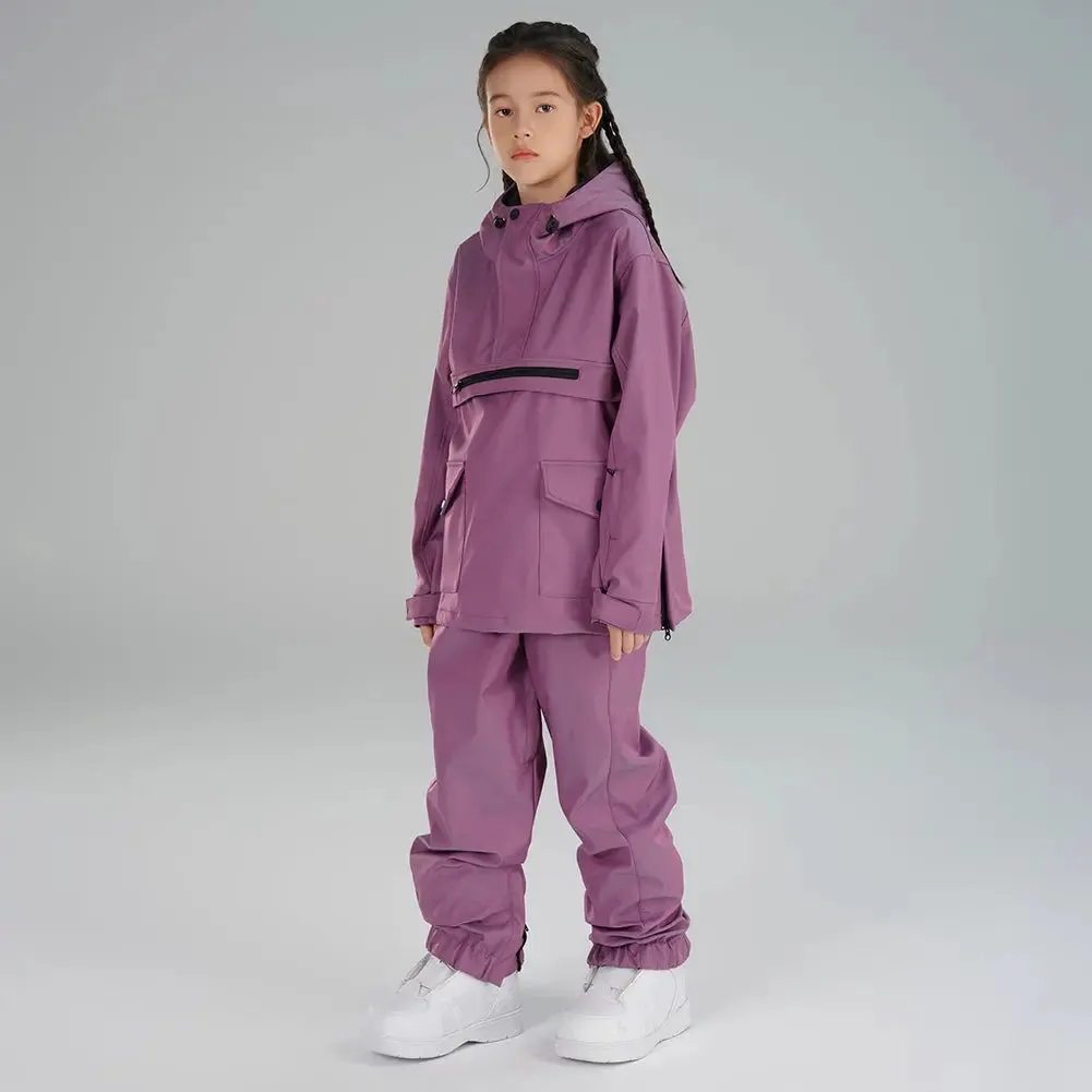 Children Half-zip Snowsuits Insulated Cargo Snow Hoodie & Pants