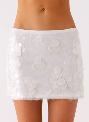 Salihah Sequin Shell Mini Skirt - White Non Slip Waistband