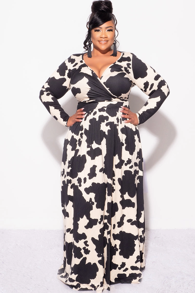 Multi Panel Construction Final Sale Plus Size 2pc Maxi Skirt Set in Black and Tan