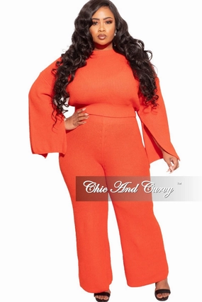 Final Sale Plus Size Knit 2-piece Set in Orange Durable Fit Blackout fabric