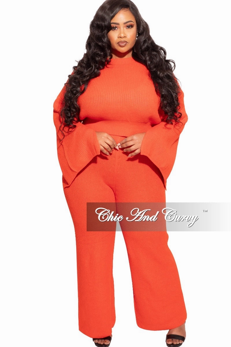 Final Sale Plus Size Knit 2-piece Set in Orange Sporty Cut Flexible Fit