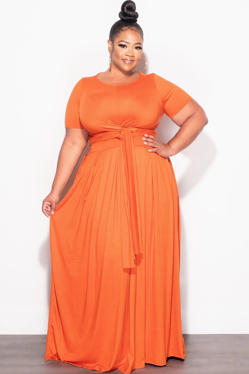 Outdoor Flex No Frills Fit Final Sale Plus Size 2pc Short Sleeve Tie Top and Skirt Set in Orange
