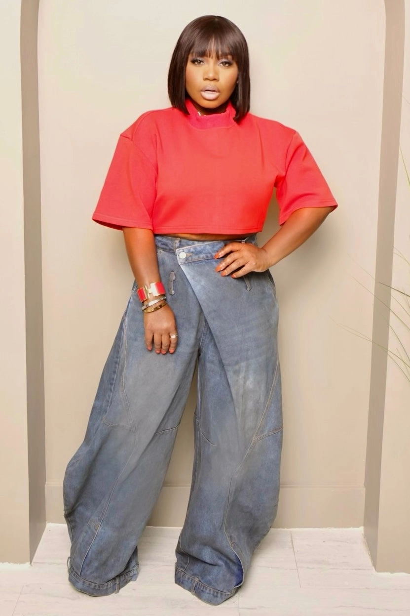 Chloe Luxury Heavy Knit Crop Top-Red LatticeKnit