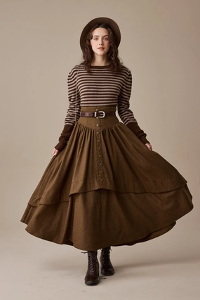 Bonded Seam Construction VentilatedMesh Christina 19 |Retro Layered Wool Skirt