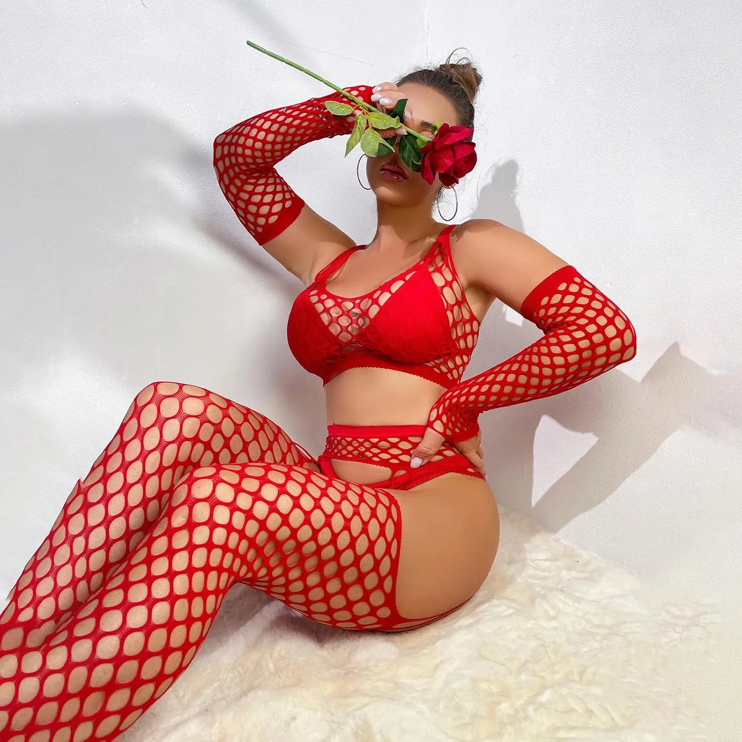 Christmas Lingerie for Women Sexy Velvet Santa Lingerie Floral Mesh Push Up Lace Bralette Naughty Role Play Pajamas
