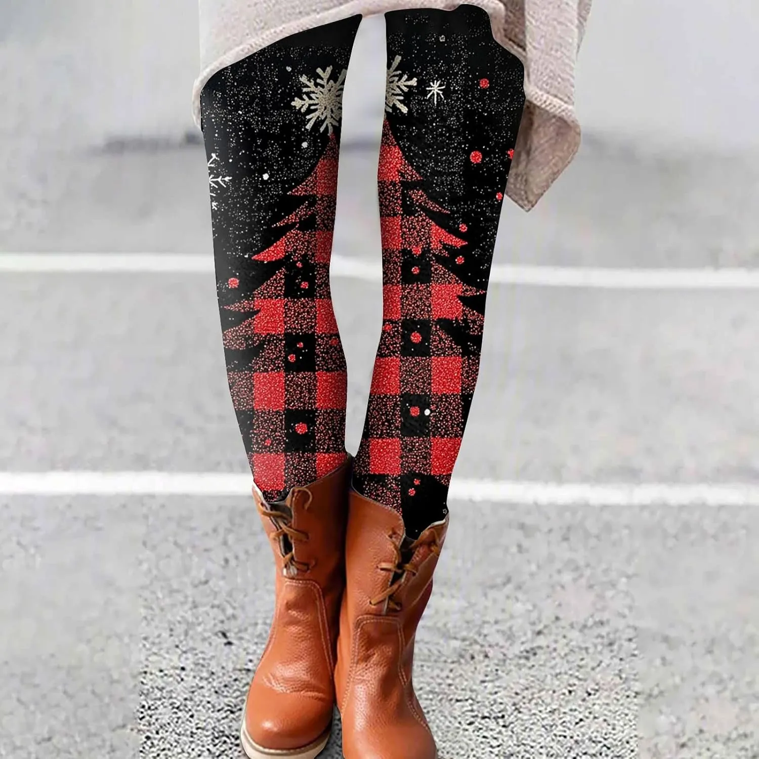 Christmas Women's Warm and Fashionable Pants Autumn and Winter Home Casual Tight Pants