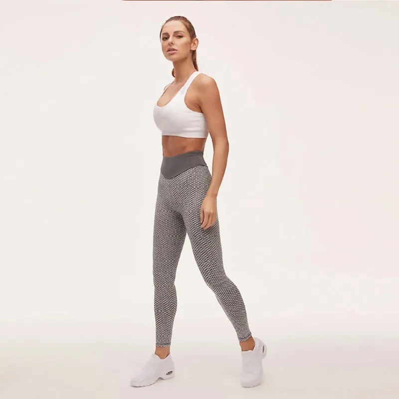 CHRLEISURE Grid Tights Yoga Pants Women Seamless High Waist Leggings Breathable Gym Fitness Push Up Clothing Girl Yoga Pant