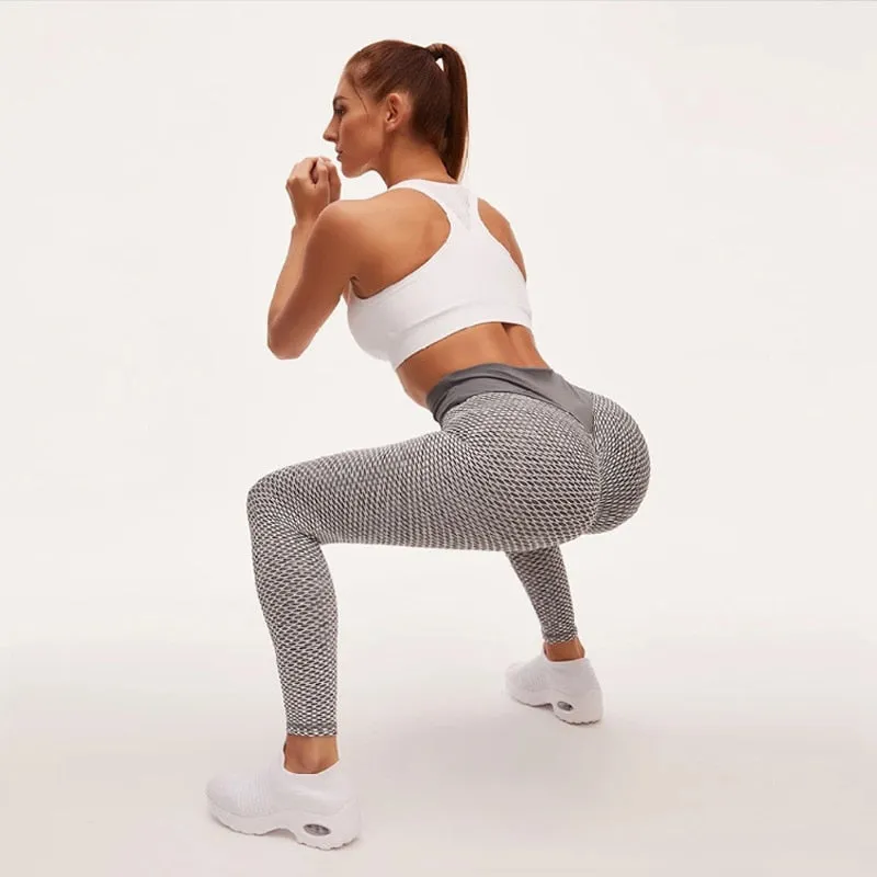 CHRLEISURE Grid Tights Yoga Pants Women Seamless High Waist Leggings Breathable Gym Fitness Push Up Clothing Girl Yoga Pant