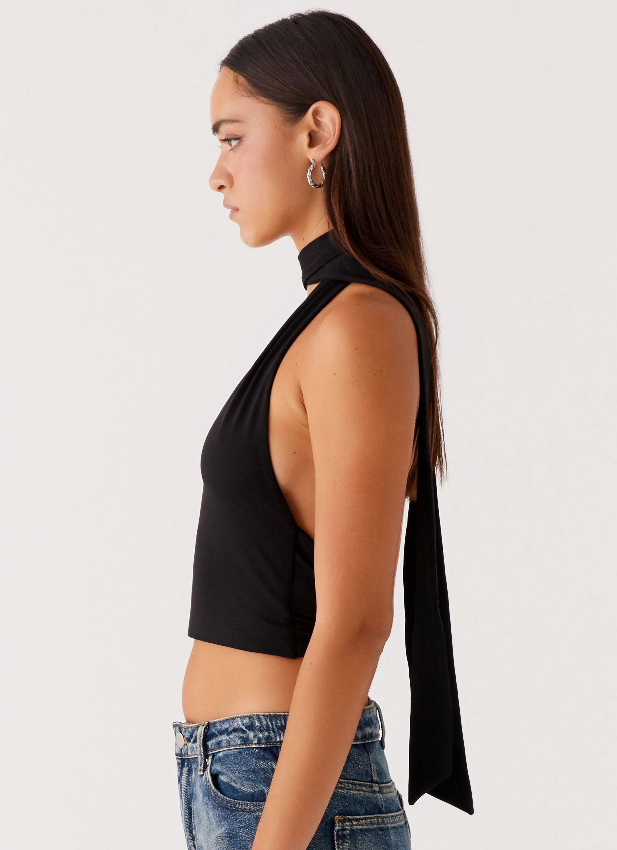 Microfiber Technology Chrysta Halterneck Top - Black