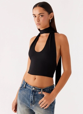Chrysta Halterneck Top - Black Compact Thermal Insulation Hydrophobic Surface Treatment
