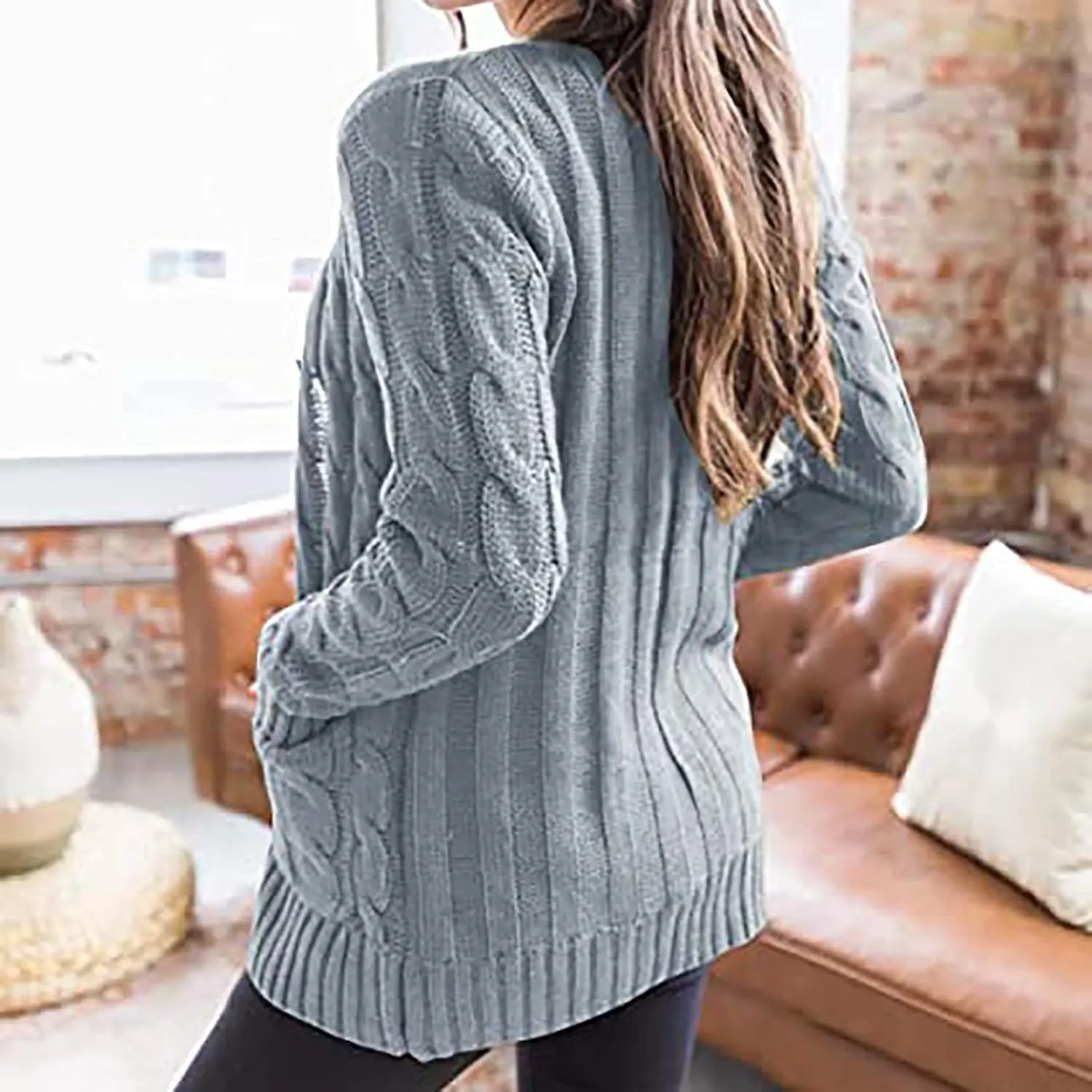 Chunky Cardigans For Women Casual Open Front Long Sleeve Cable Knit Fashion Button Casual Loose Sweaters Fall Outfits