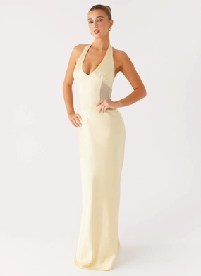 Ambre Mesh Panel Maxi Dress - Yellow Pure Fit Night Party