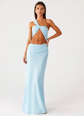 Cindelle One Shoulder Maxi Dress - Turquoise Classic knee-length dress Elegant Style