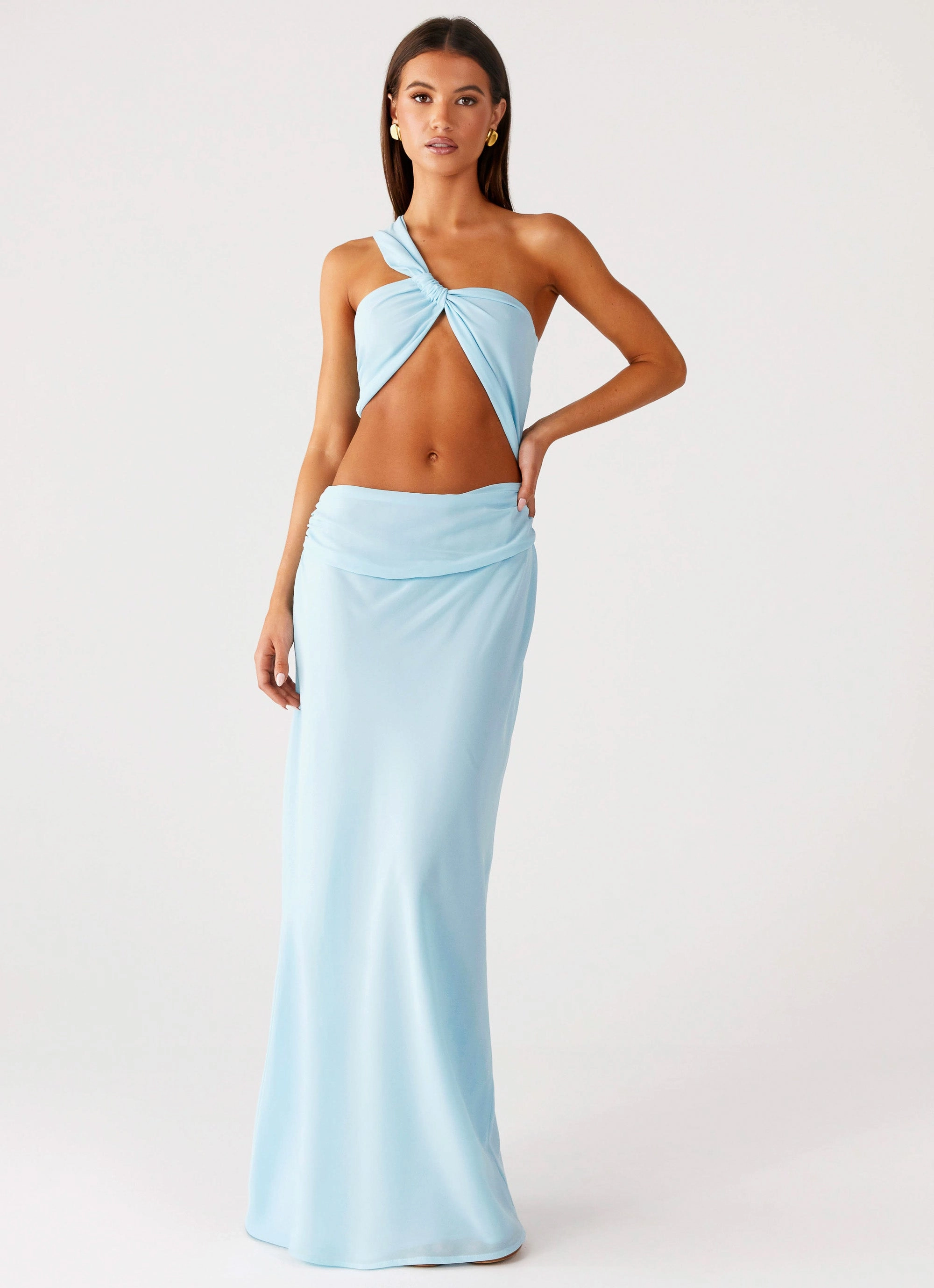 Cindelle One Shoulder Maxi Dress - Turquoise Classic knee-length dress Elegant Style