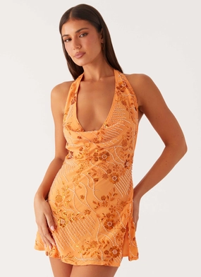 Grace Vibe Office Fit Cinzia Beaded Mini Dress - Orange