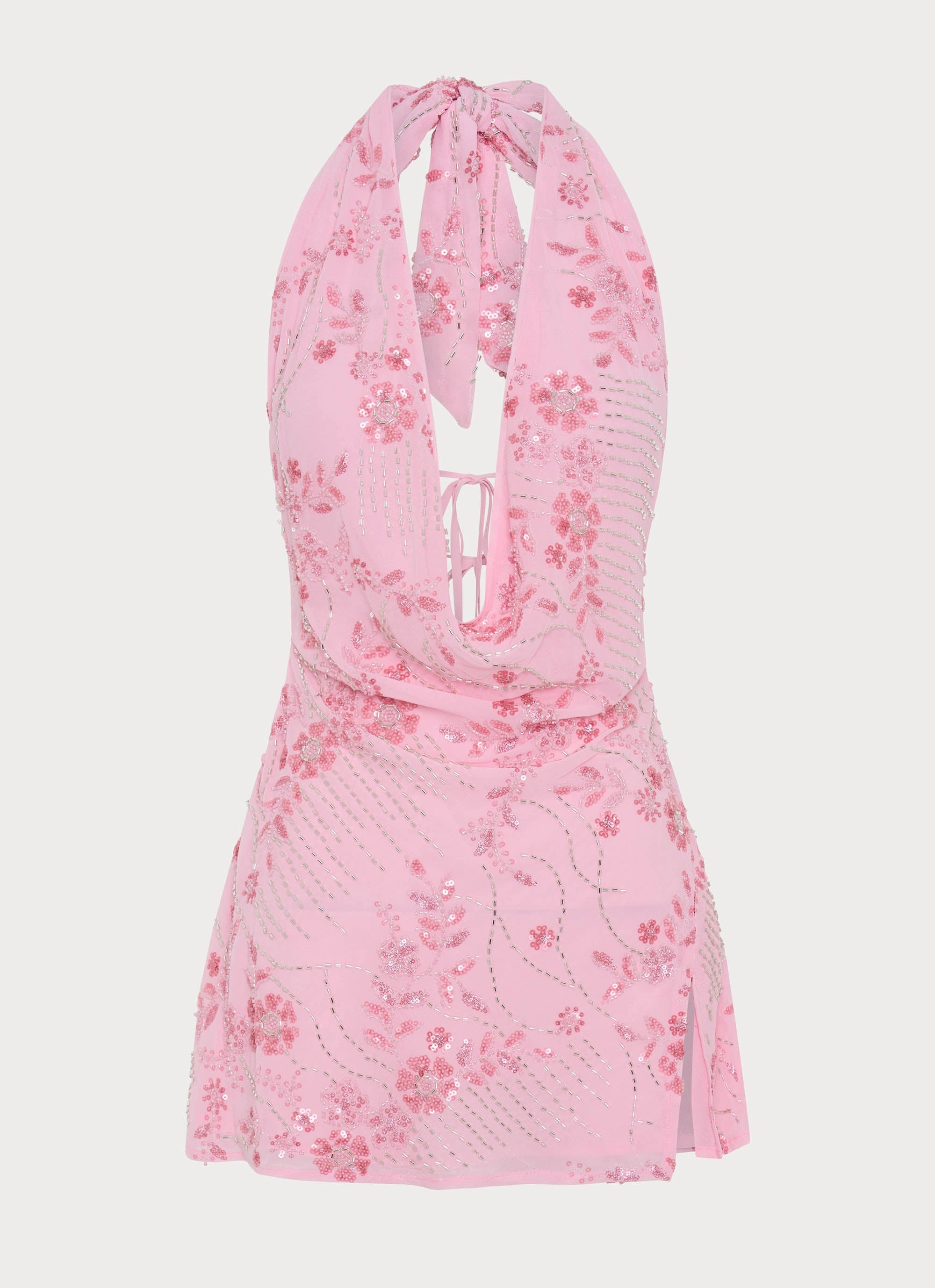 Cinzia Beaded Mini Dress - Pink Relaxed Waist Fit Minimalist Design