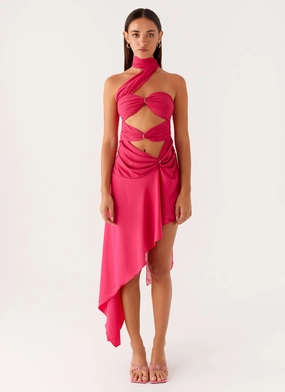 Circa Scarf Midi Dress - Hot Pink Silky-Lining Body Positive