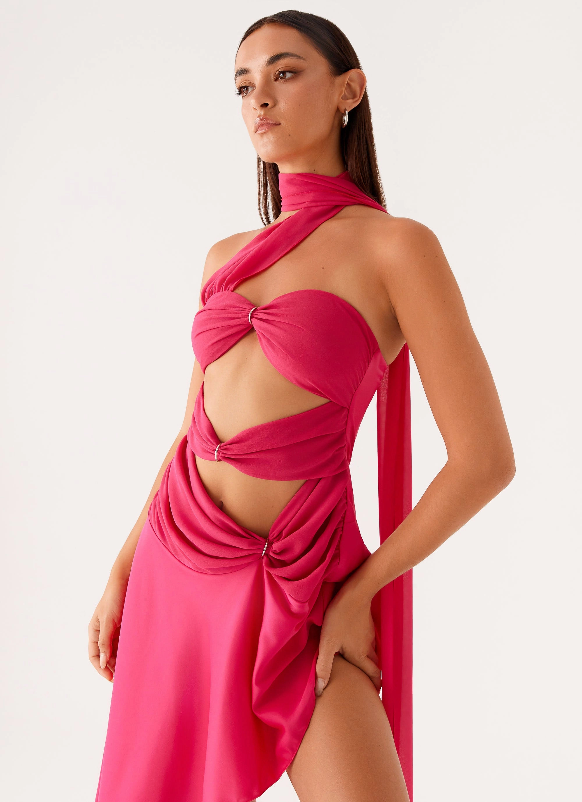 Theater-Night Lounge Feel Circa Scarf Midi Dress - Hot Pink