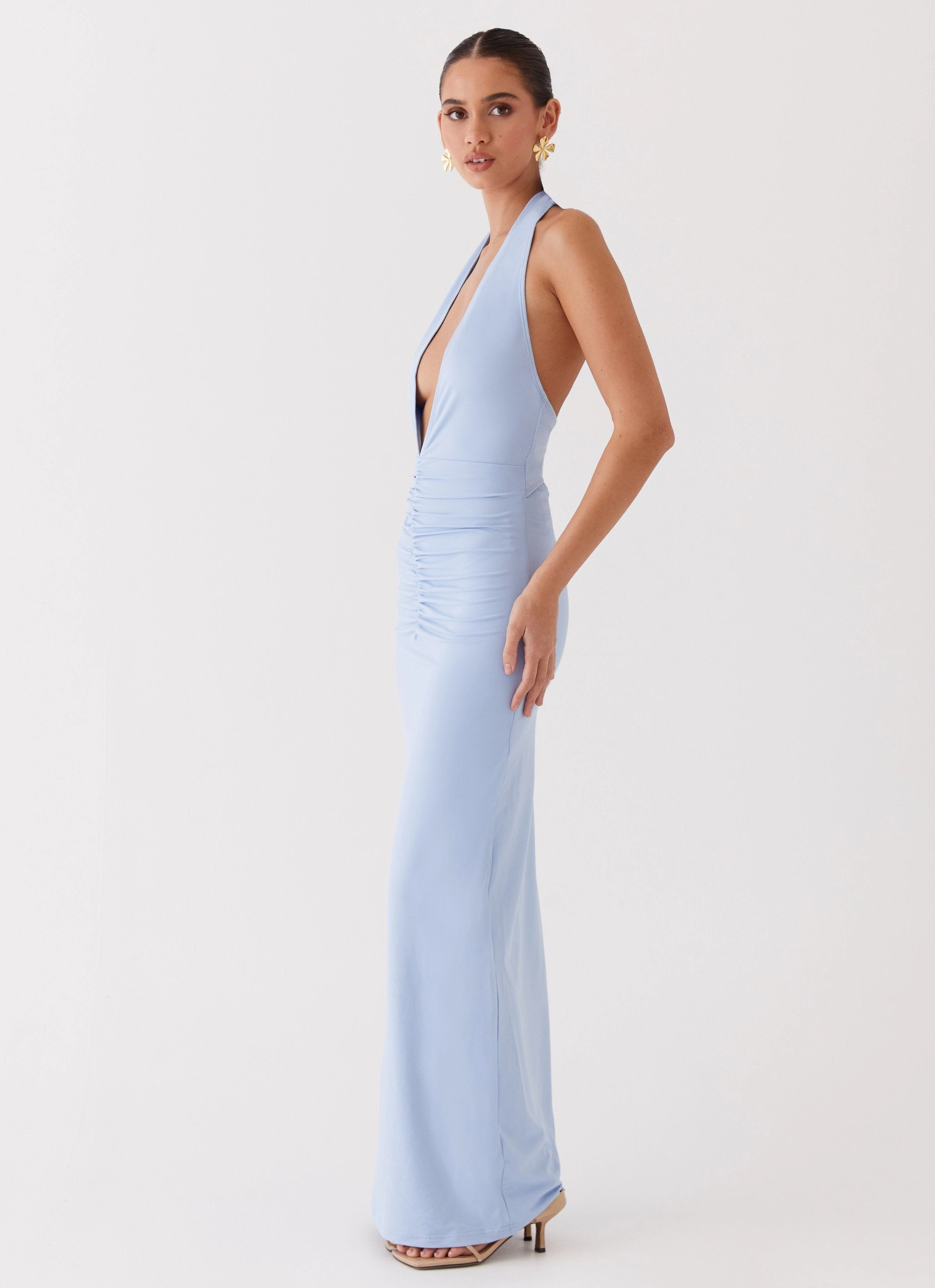 Go To Wear Breath Ease Whisked Away Halterneck Maxi Dress - Blue
