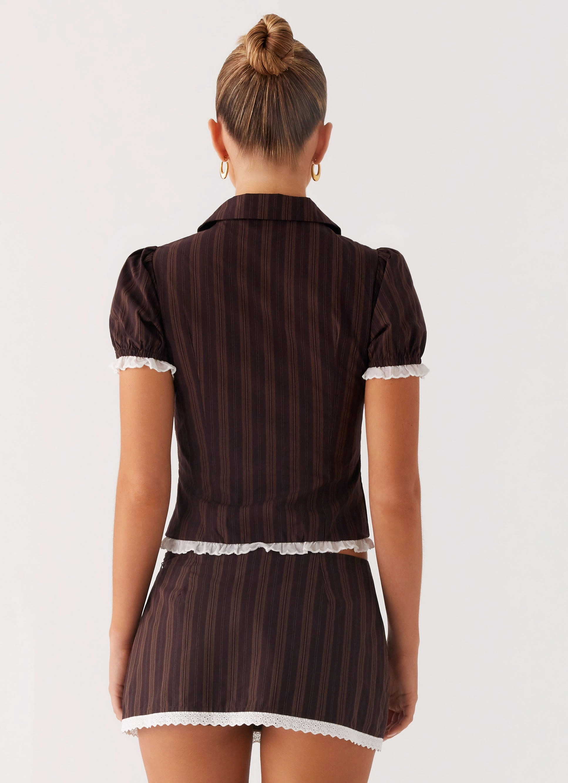 Bennett Button Up Top - Toffee Stripe Comfort Flex Fit Midweight Layer