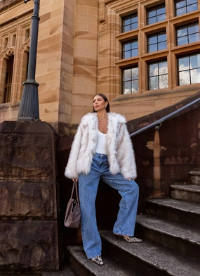 Odor control Light Diffusing Fabric Novera Faux Fur Jacket - White Grey