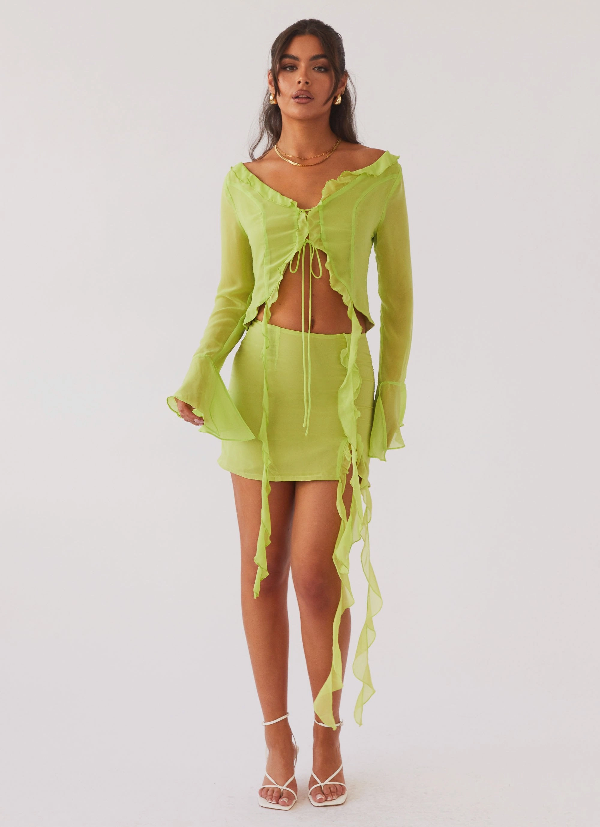 Long Sleeves Magnetic Fasteners My Favourite Part Mini Skirt - Fern
