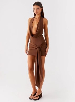 All-season garment Wedding-Guest Orchard Mini Dress - Chocolate