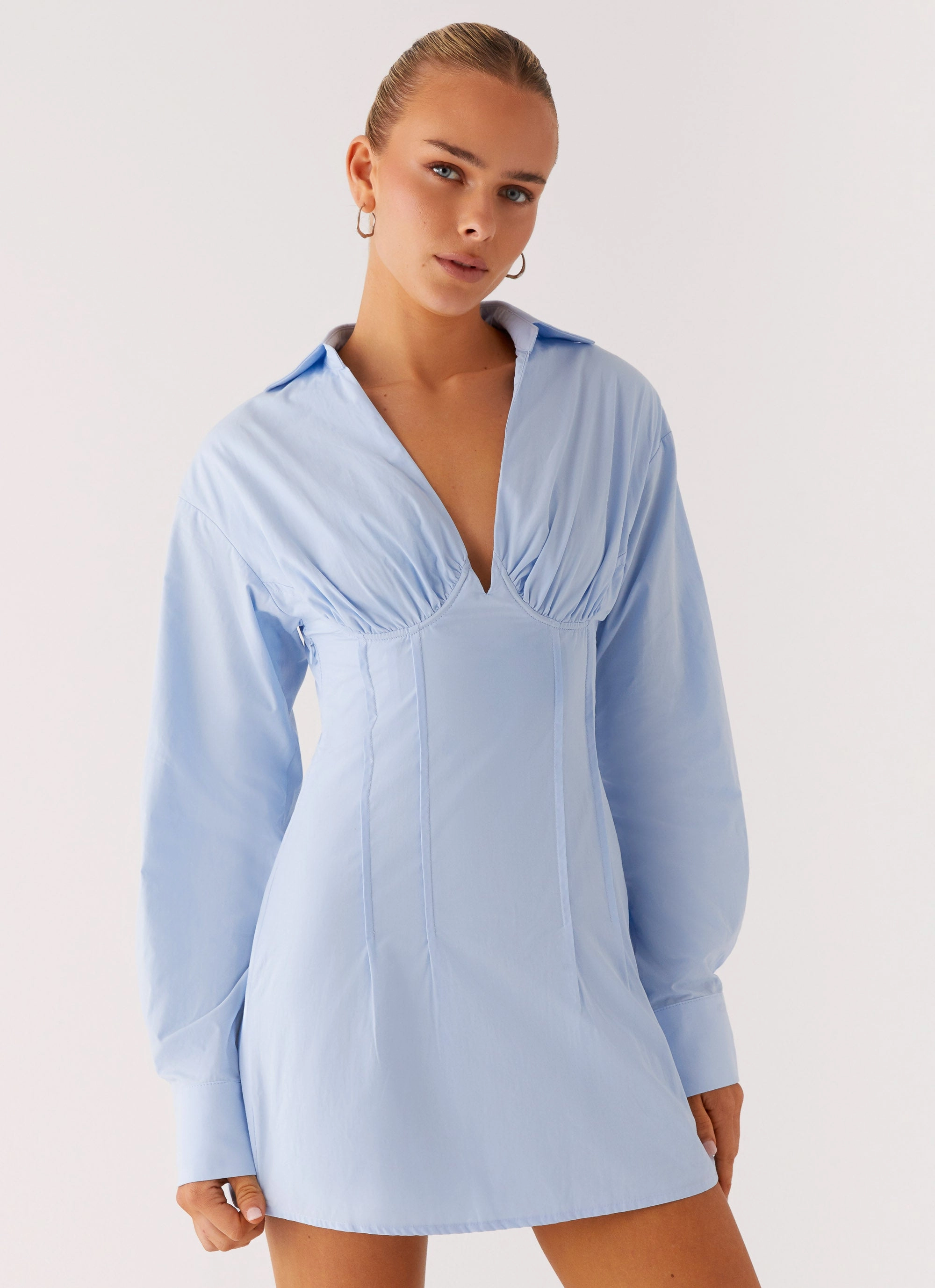 Clancy Mini Shirt Dress - Blue Daily Chic