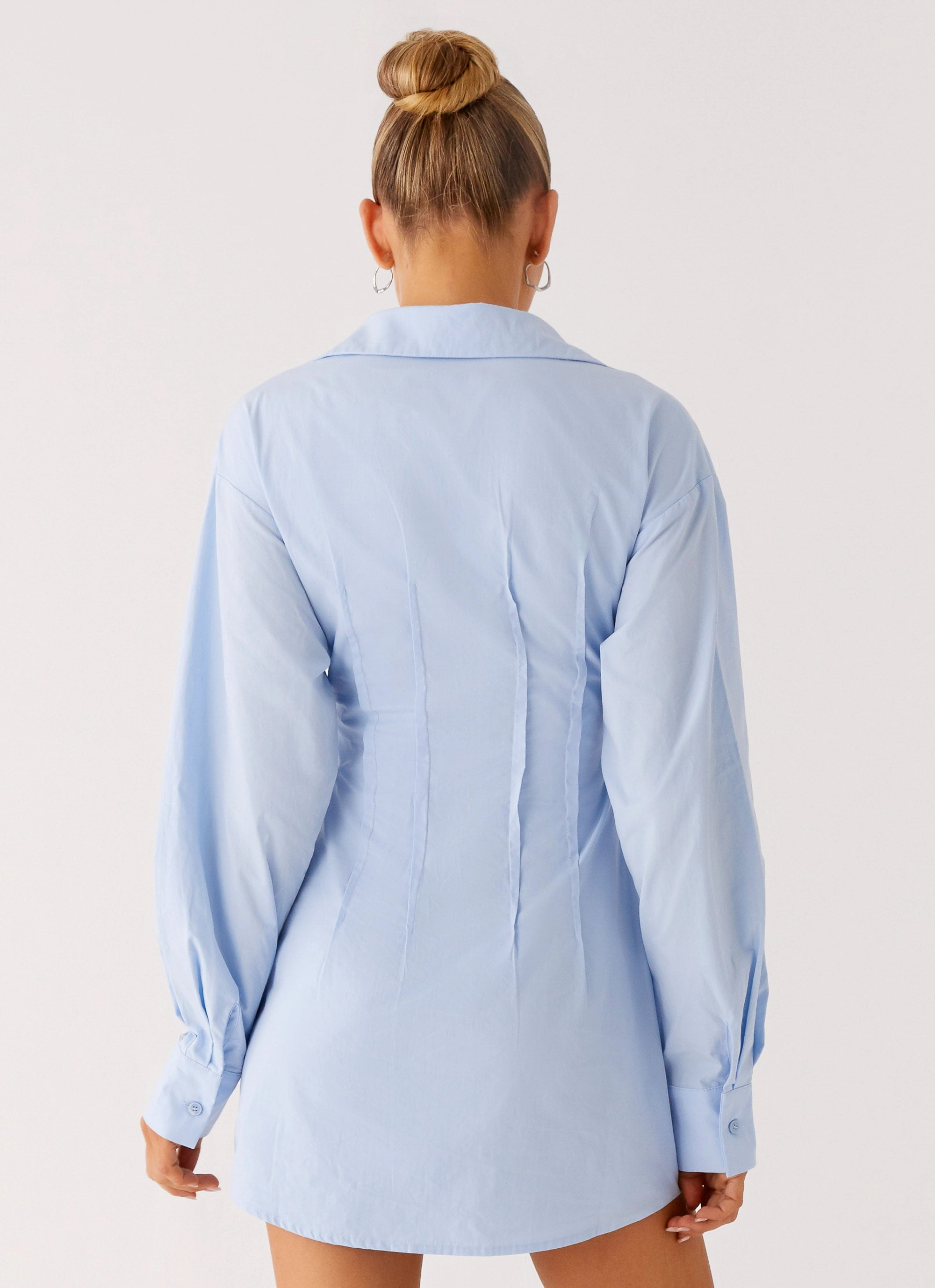 Clancy Mini Shirt Dress - Blue Romantic Soft Fall Fashion