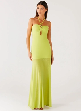 Straight-Cut Contemporary Vibe Claria Maxi Dress - Lime
