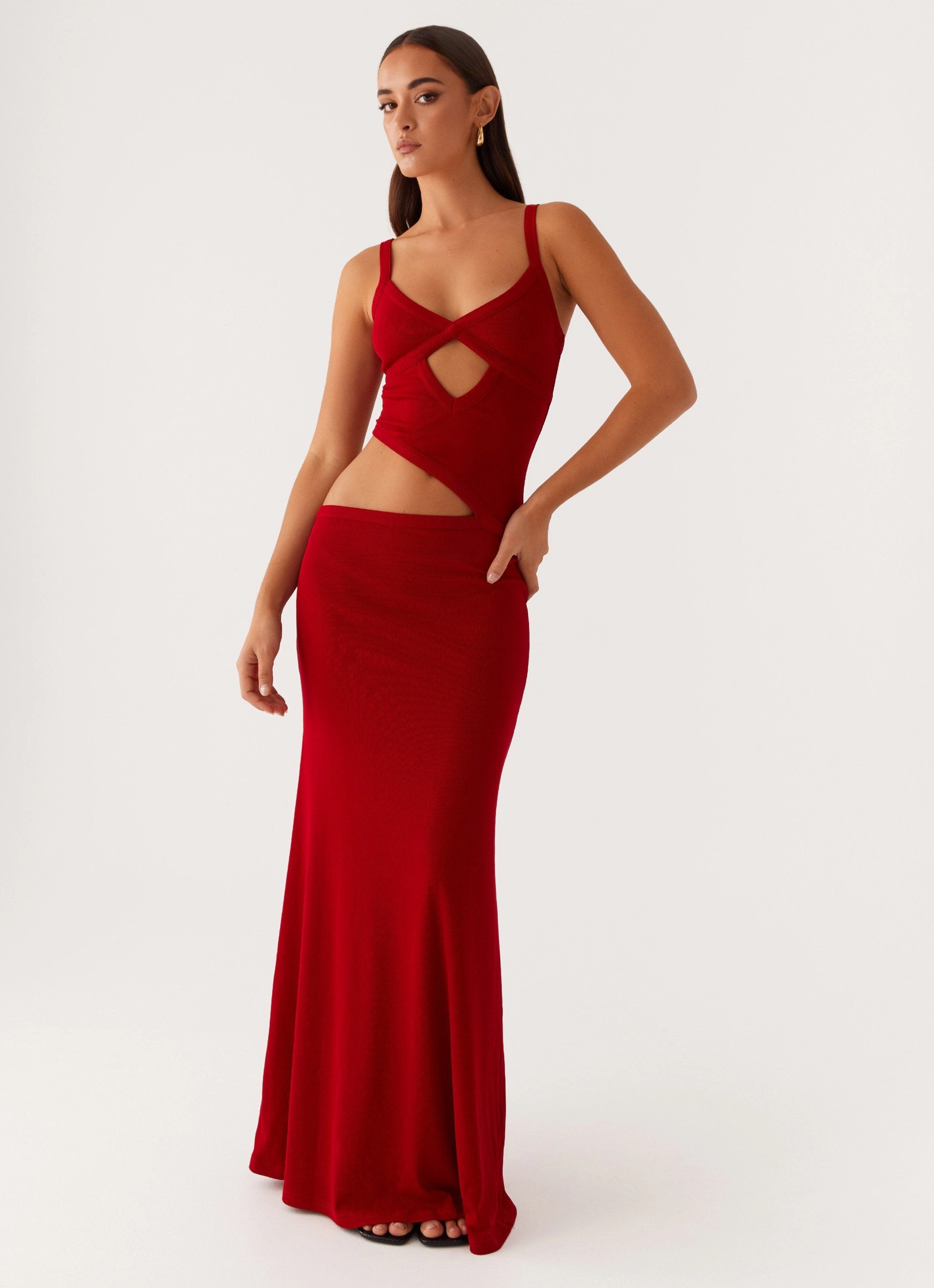 Jocelyn Maxi Dress - Red Open Back Sporty Look