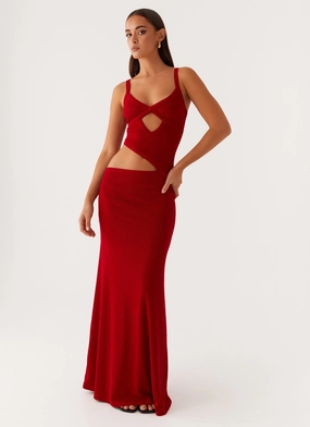 Jocelyn Maxi Dress - Red Open Back Sporty Look