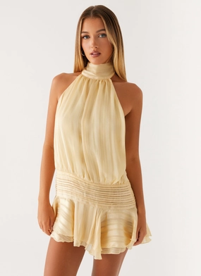 Willow Chiffon Mini Dress - Yellow Zip Closure Beauty Zone