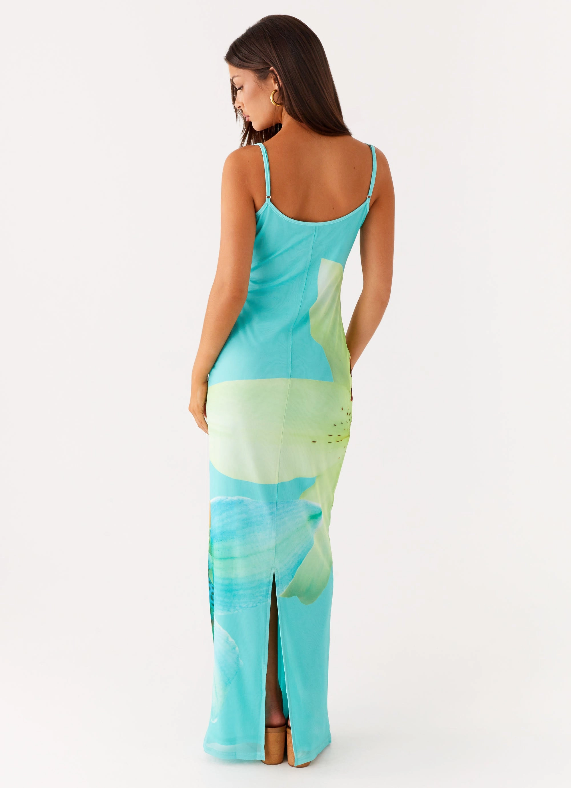 Stylish and Simple Bad News Mesh Maxi Dress - Turquoise Floral