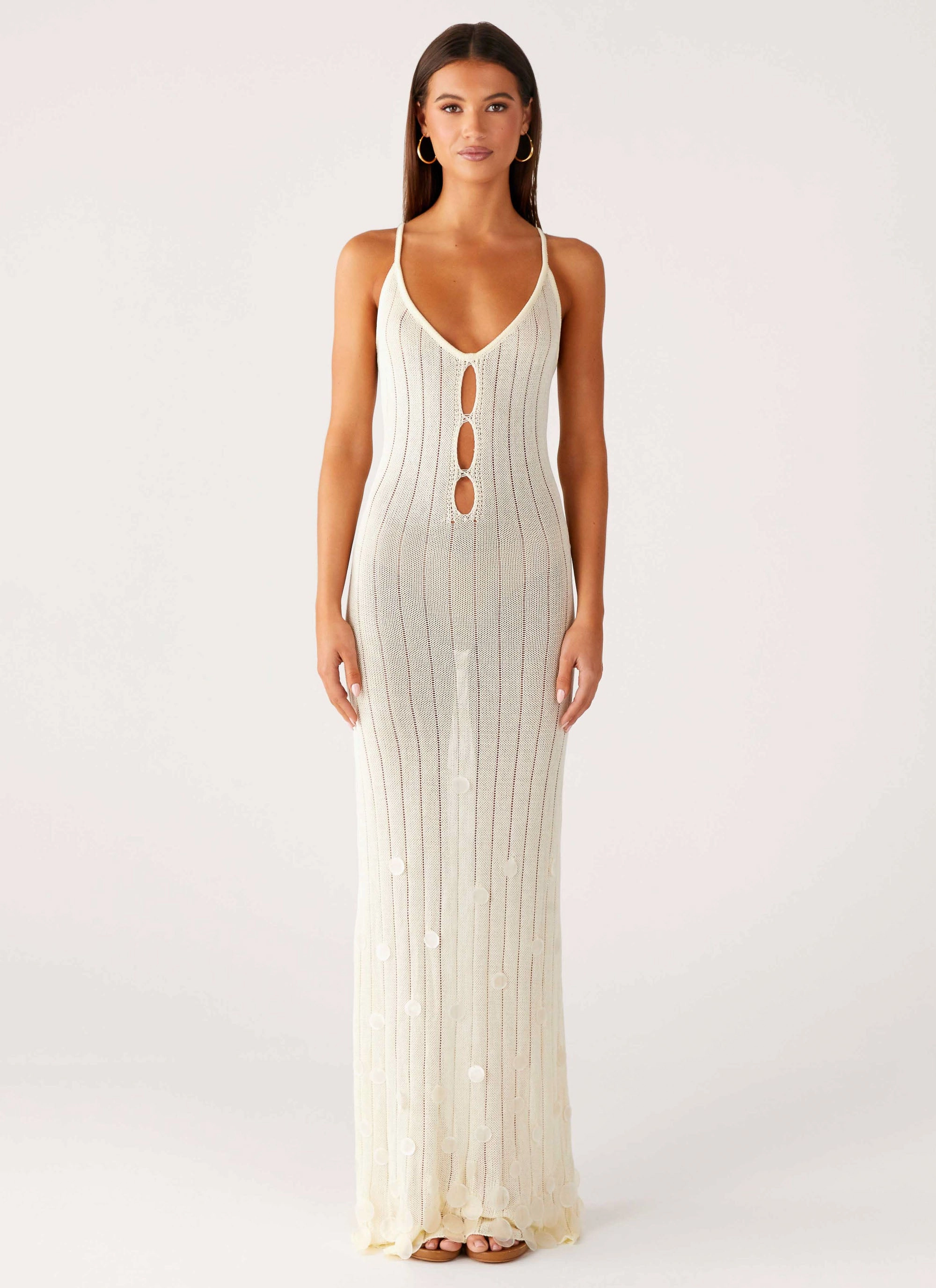 Chic Harmony Scandi Clean Siren Song Crochet Maxi Dress - Ivory