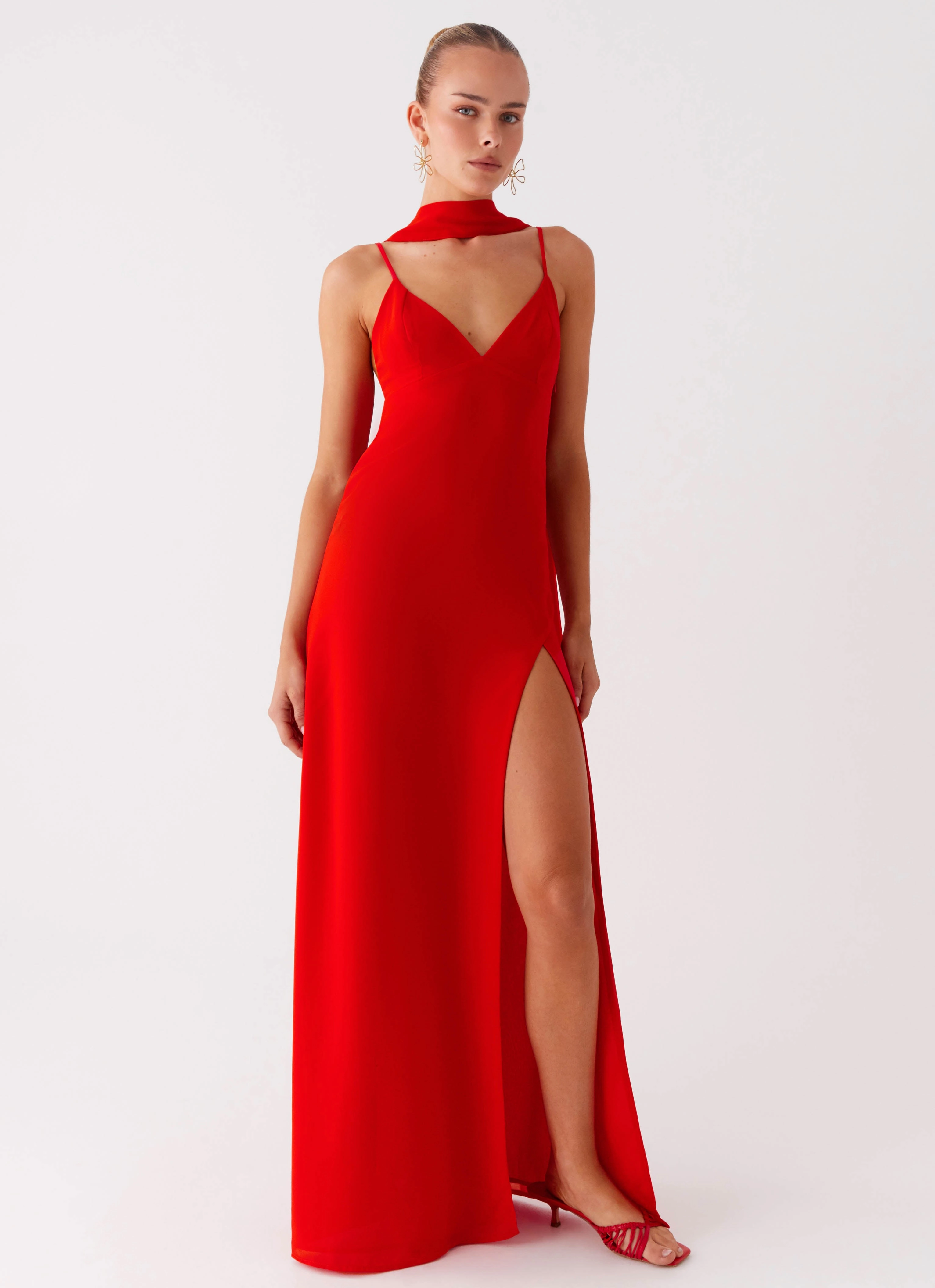 Cotton Skin City Ready Yorke Scarf Maxi Dress - Raspberry Red