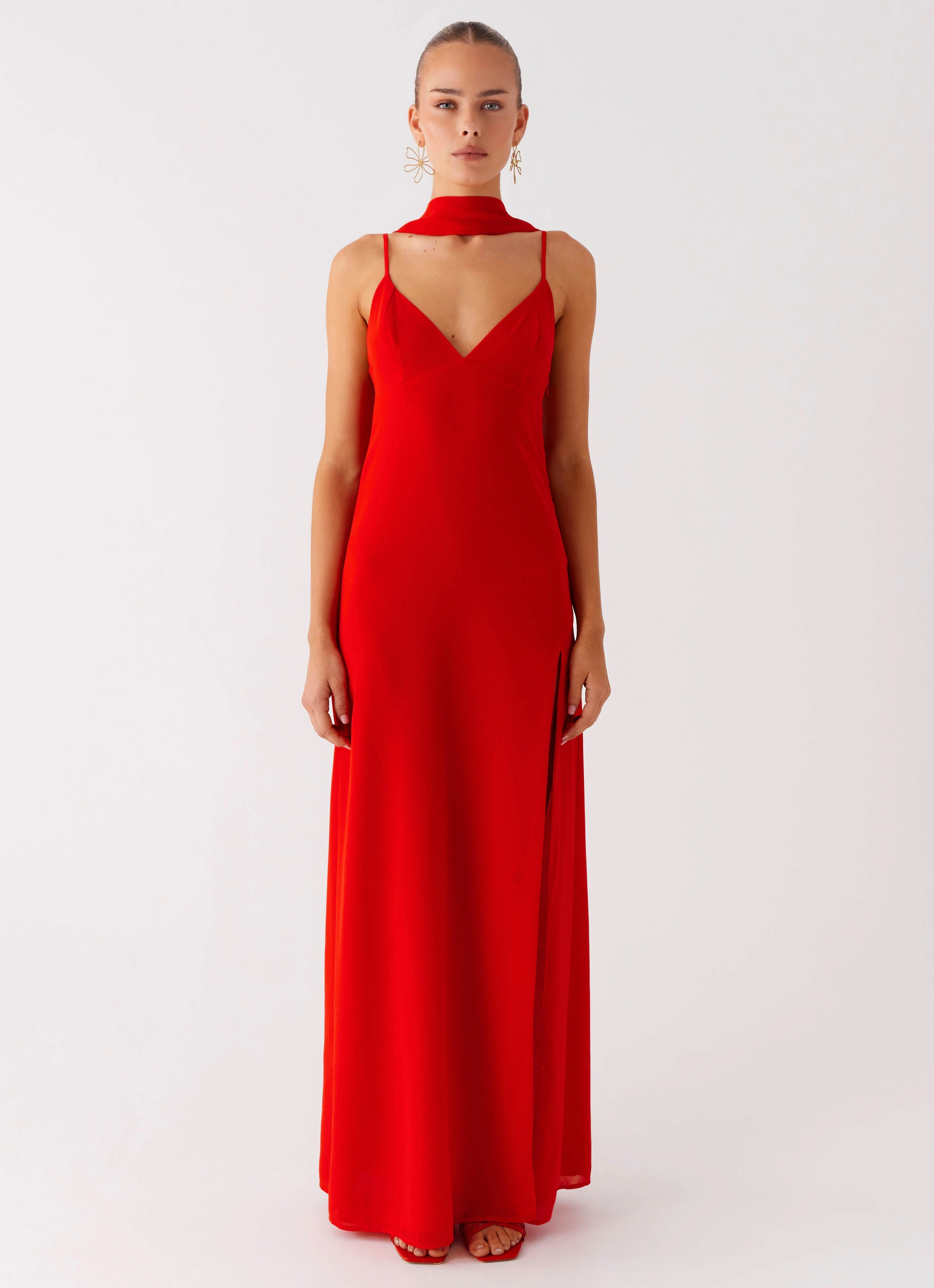 Yorke Scarf Maxi Dress - Raspberry Red Balanced Tone