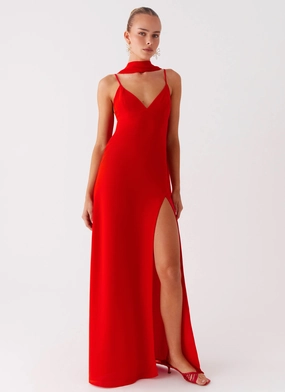 Cotton Skin City Ready Yorke Scarf Maxi Dress - Raspberry Red