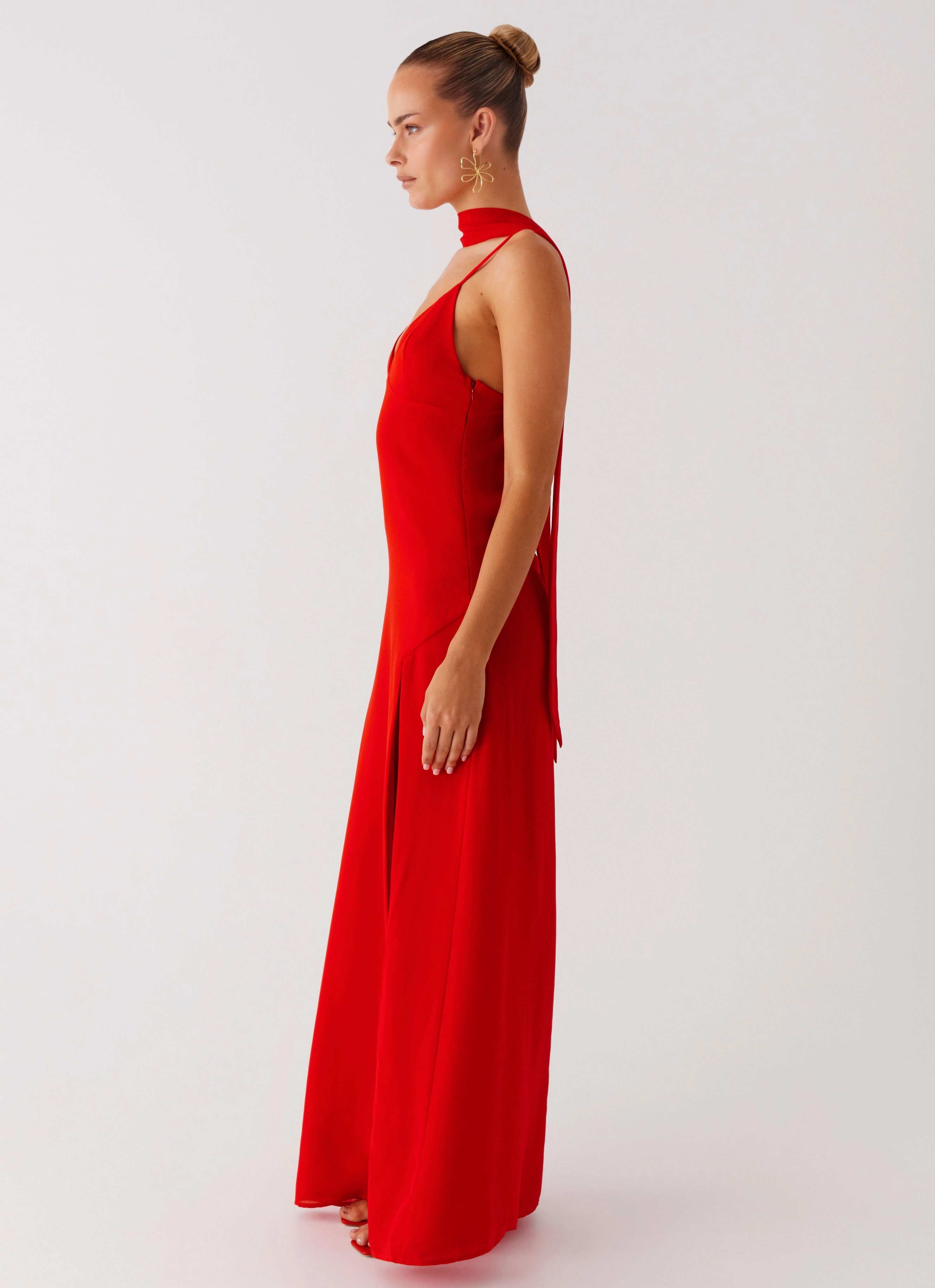 Yorke Scarf Maxi Dress - Raspberry Red Sophisticated Edge All weather