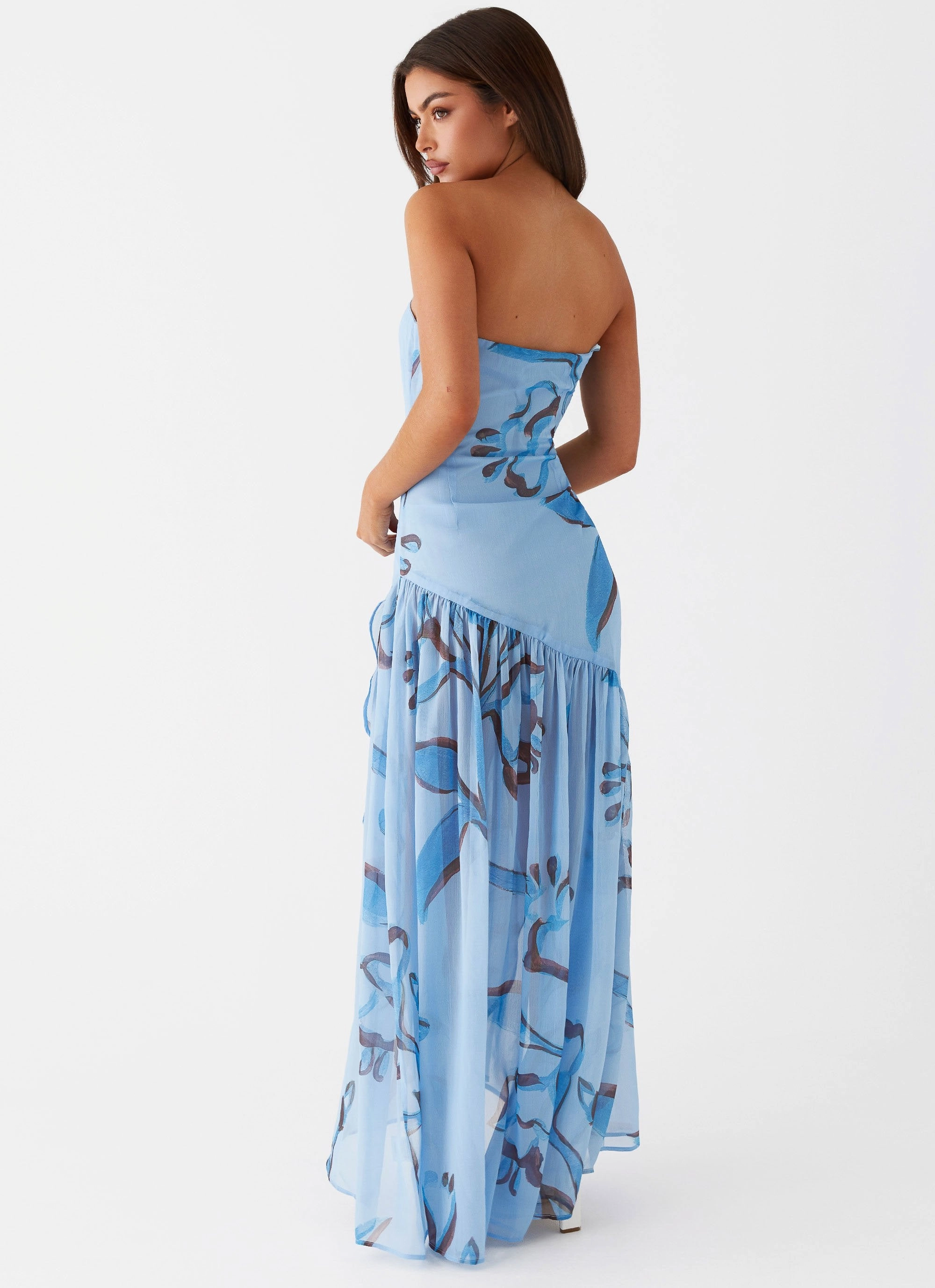 Solaris Strapless Maxi Dress - Blue Floral Minimalist feel