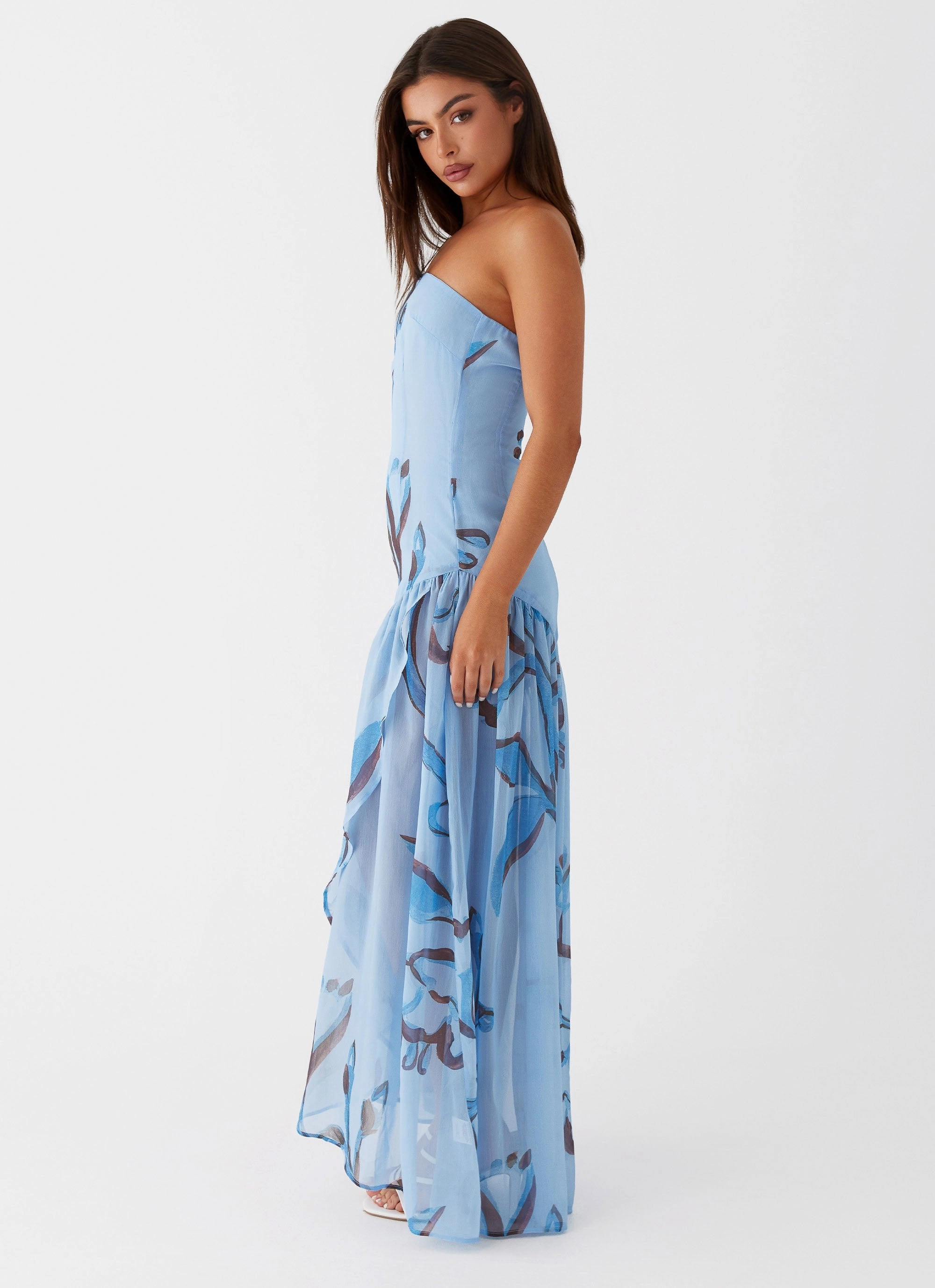 Solaris Strapless Maxi Dress - Blue Floral Comfy Look Fitted Look