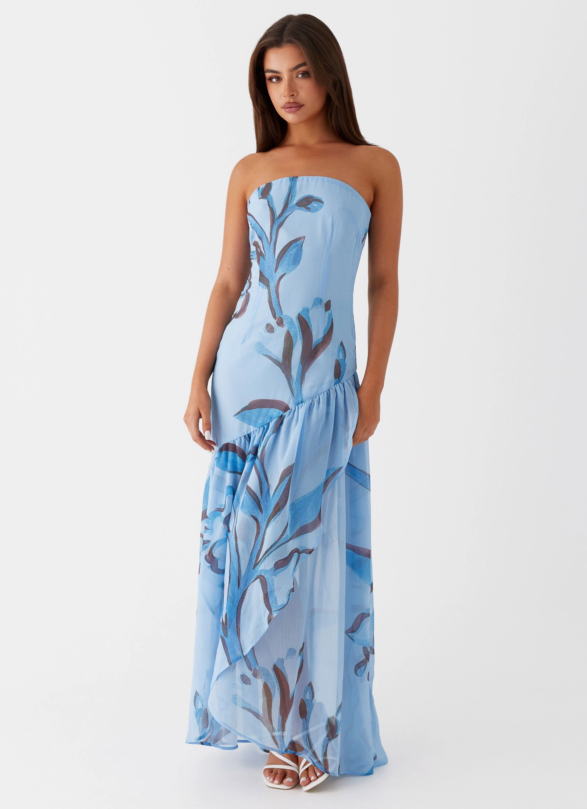 One Piece Look Subtle Detail Solaris Strapless Maxi Dress - Blue Floral