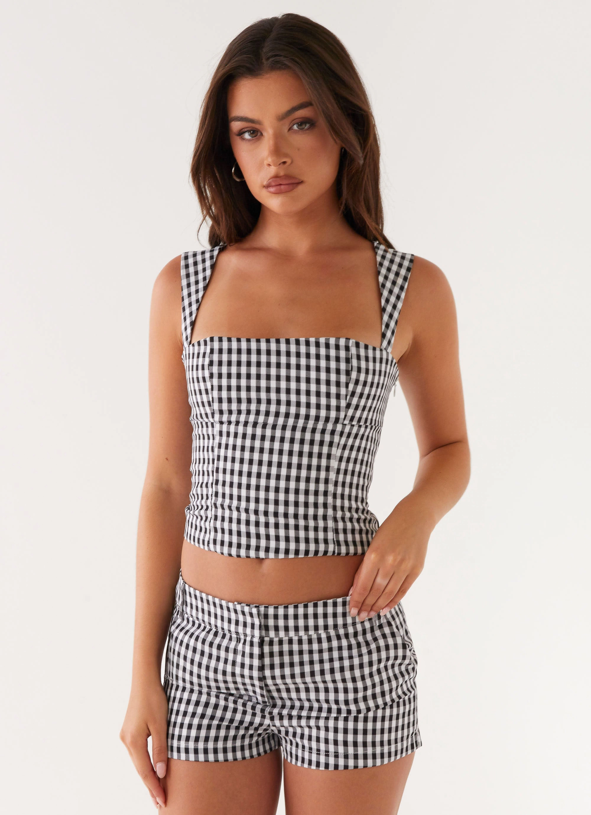Clayton Top - Black Gingham Tagless Design