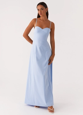 Clear As Day Maxi Dress - Blue Waist-Cinching Outdoor Scene